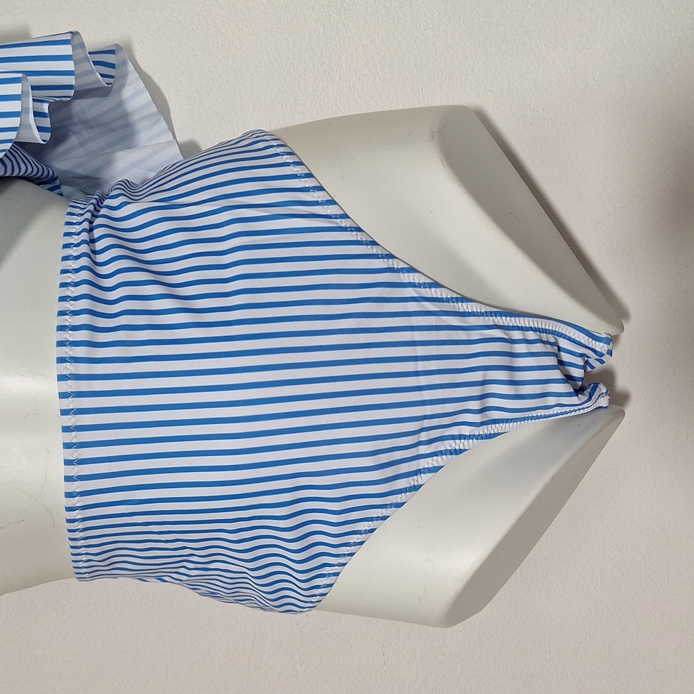 Vimpunec One Shoulder Bikini Set Blue White Strip High Waist - Picture 6 of 9